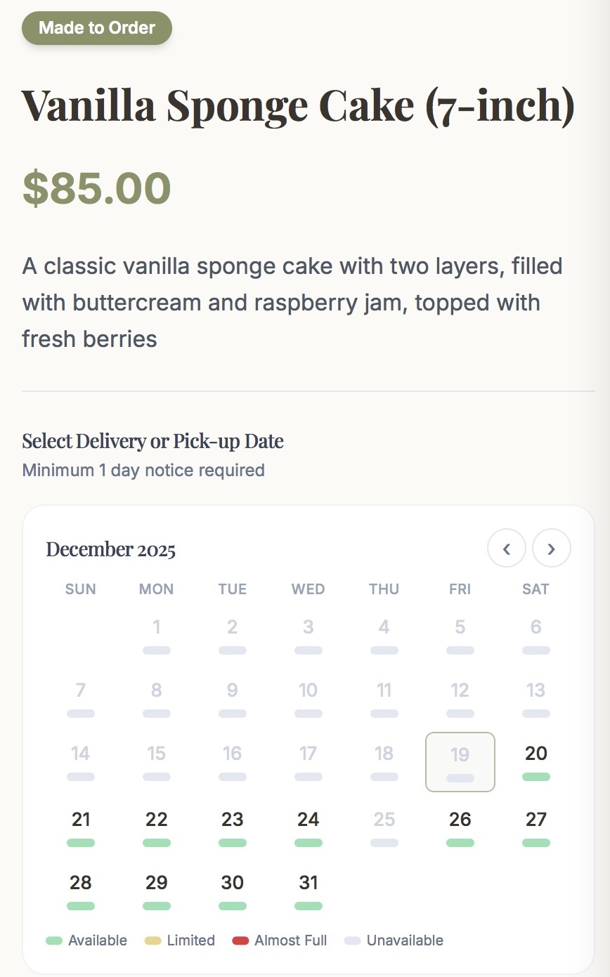 Bakerflow storefront availability calendar