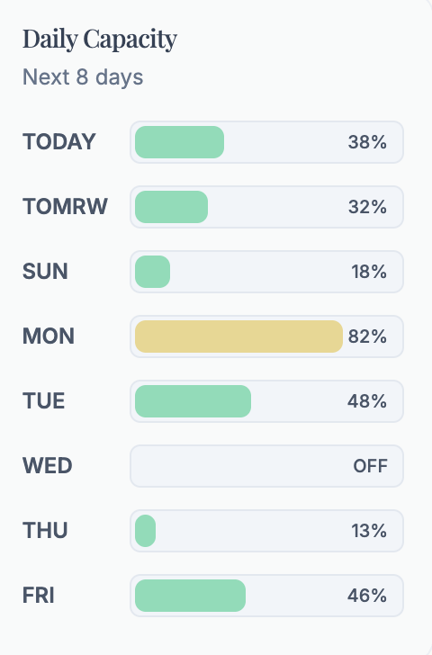 Bakerflow daily capacity view