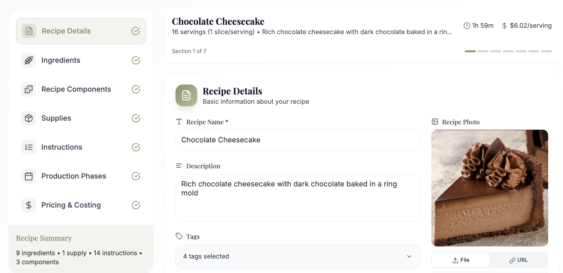 Bakerflow recipe builder interface